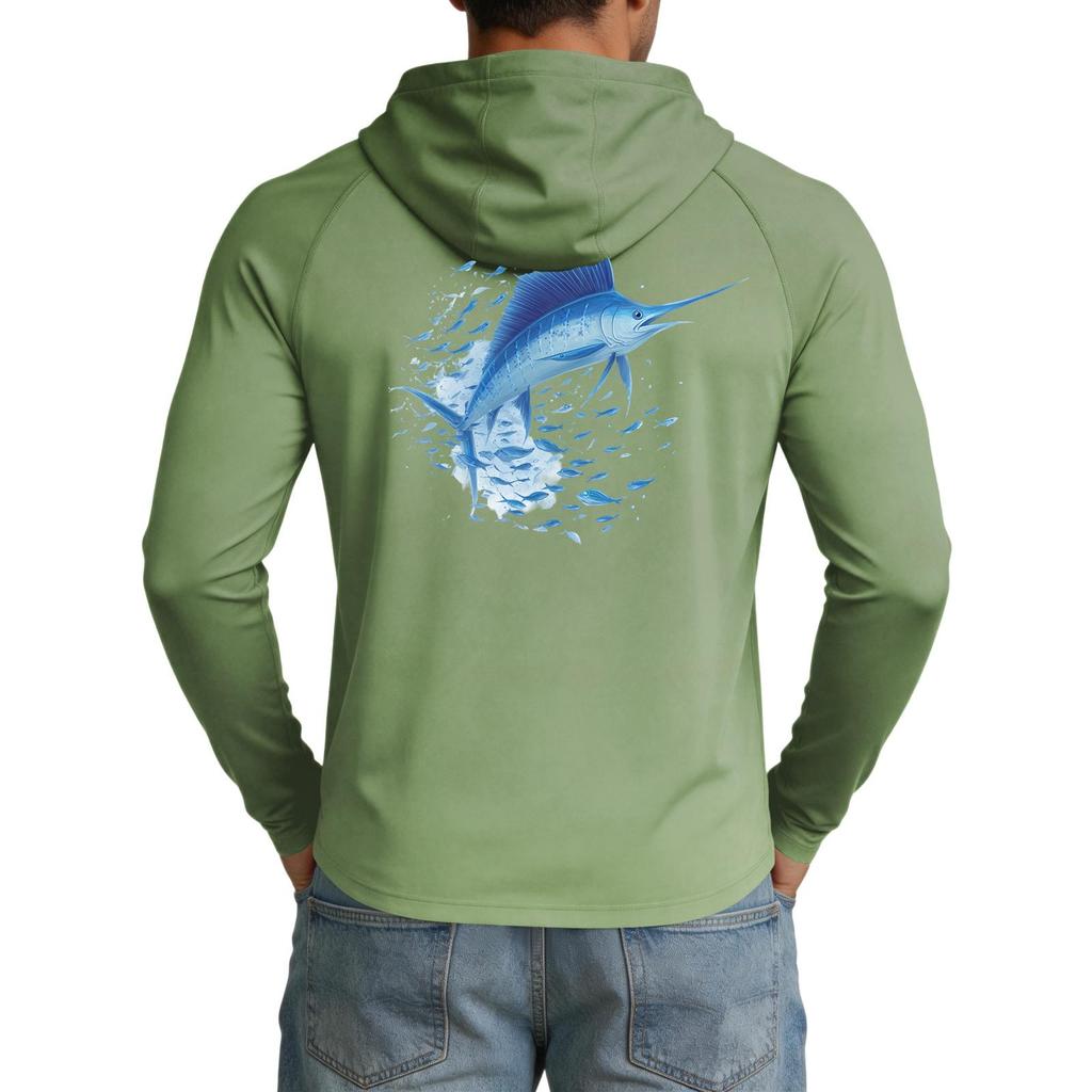 Men's UPF50+ Sun Protection Hoodie Lightweight Stretch Long Sleeve Outdoor Fishing Running Sports Shirt with Hood