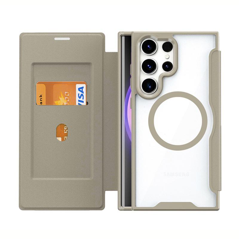 

Кожаный чехол-книжка S24 Ultra для Samsung и iPhone 16 ProMax, прозрачный магнитный чехол для мобильного телефона с MagSafe Samsung Galaxy S24