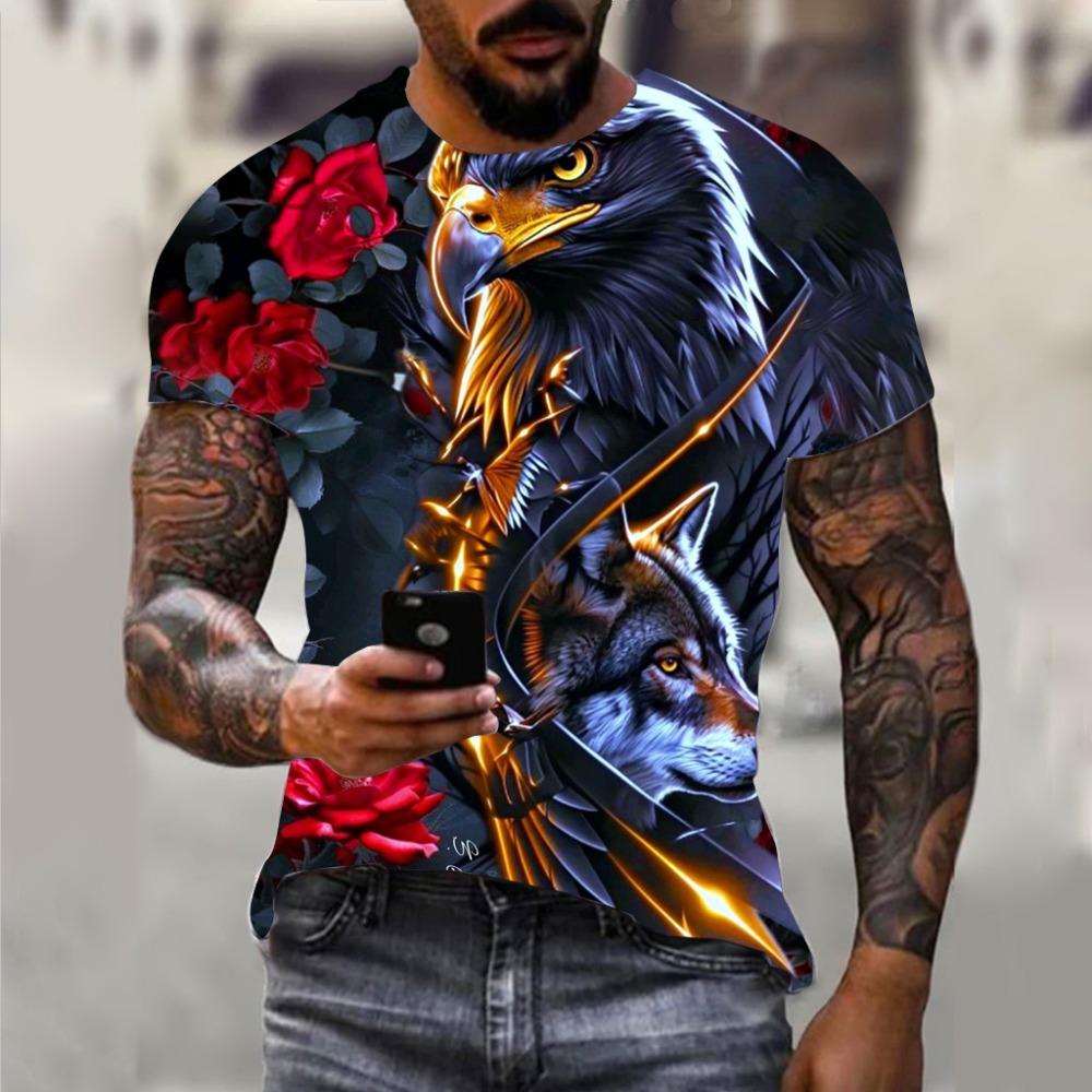 2025 Men's Eagle Print 3d Oose Neutral Clothing Short Sleeved Sports Outdoor Quick Drying Clothes Retro Fashion