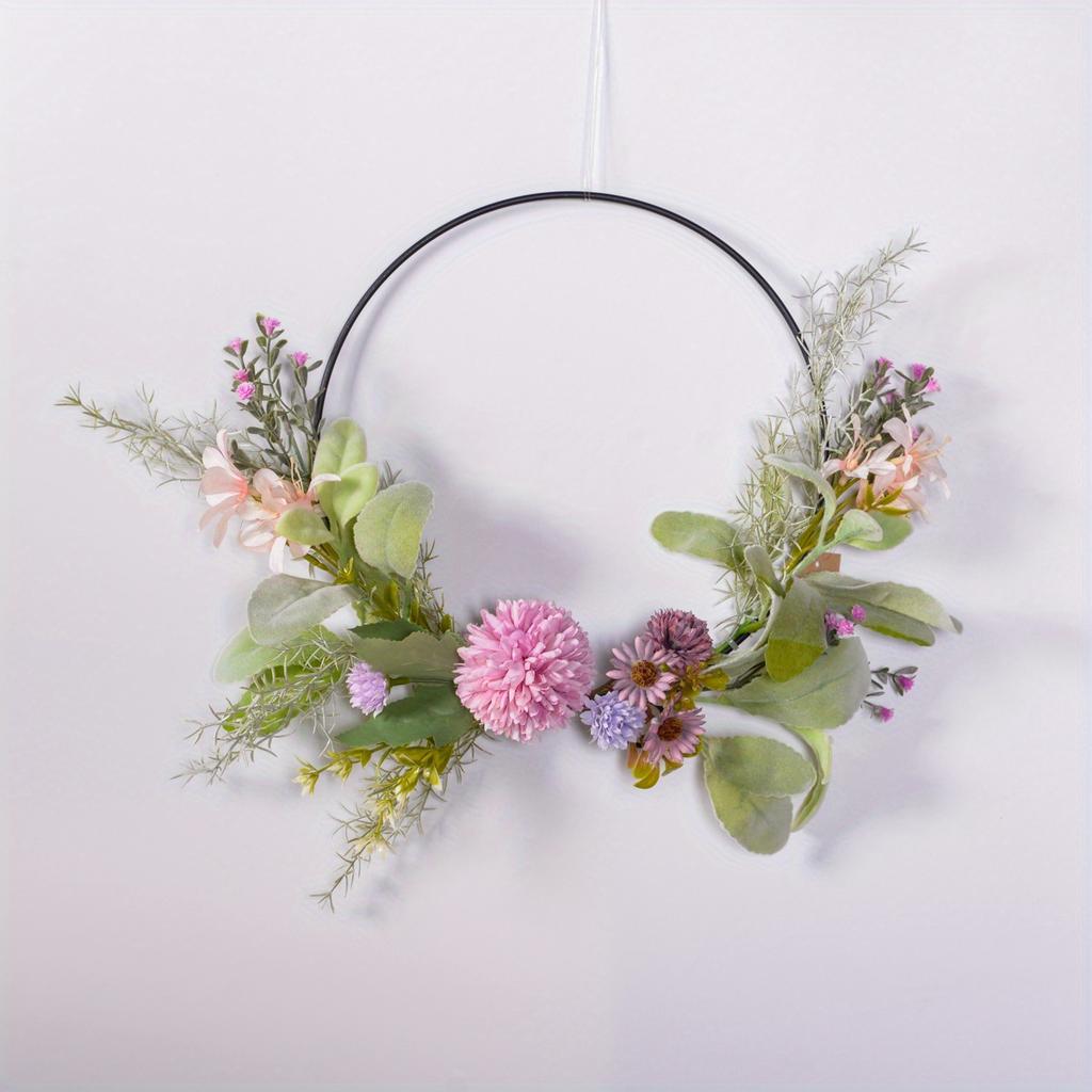 1Pc Simulation Decorative Round Wrought Iron Garland, Fake Flowers, for Wedding Decoration, Outdoor Decoration