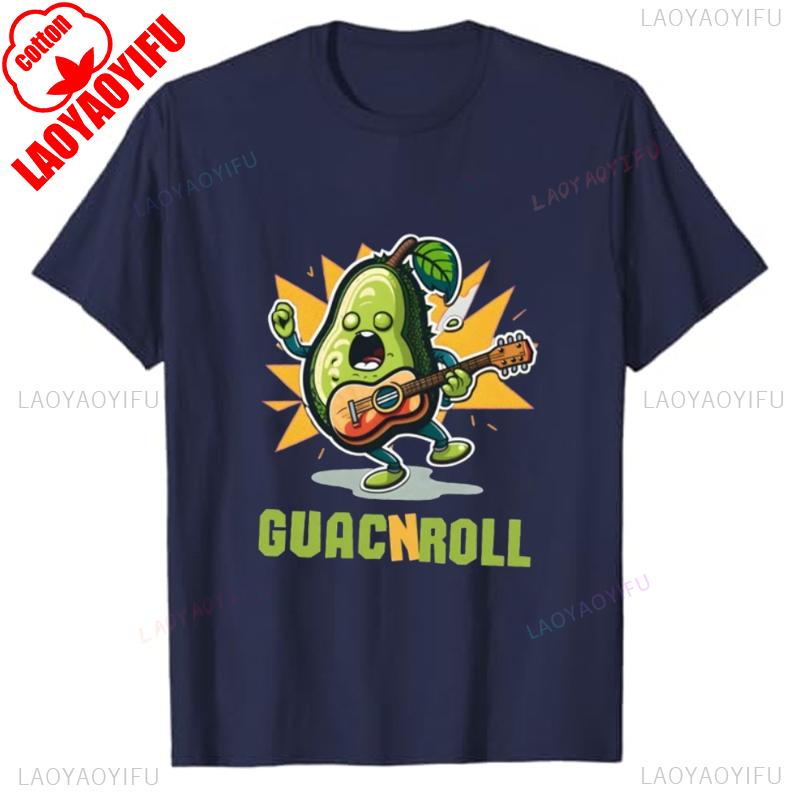Lustiges Avocado-Shirt für Liebhaber Guac and Roll T-Shirt Niedliches Gitarrenspieler-Geschenk Guacamole Musikliebhaber Erwachsener Unisex Bedrucktes T-Shirt Oberteile