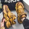 Fashion Chunky Sneakers Men Soft Sole Running Shoes Fashion Casual Leather Color Block Design Breathable Height Increased Platform Shoes