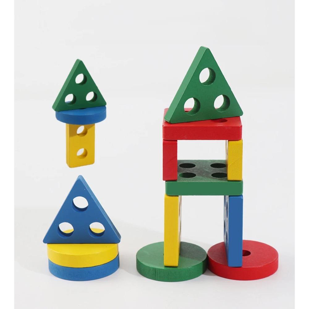 Wooden Montessori Toy Building Blocks Learning Educational Toys for Children Colorful Shapes Early Learning Kids Puzzle Toys
