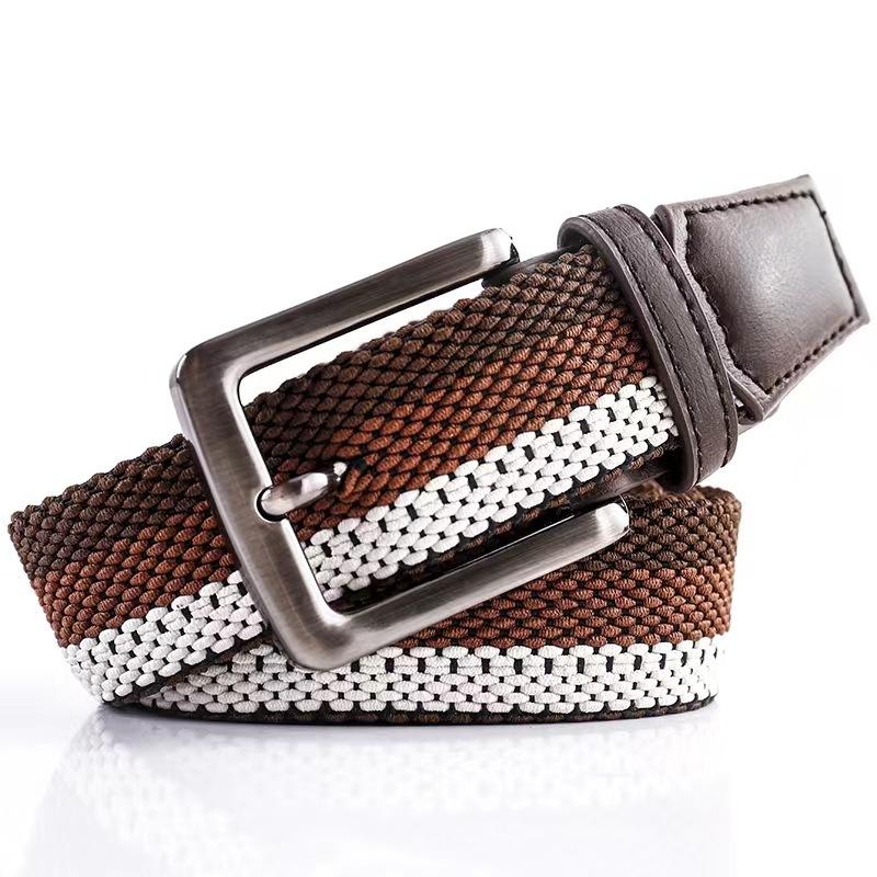 Elastic Woven Belt Casual Canvas Belt Men'S Breathable Striped Sports Belt Pin Buckle Belt