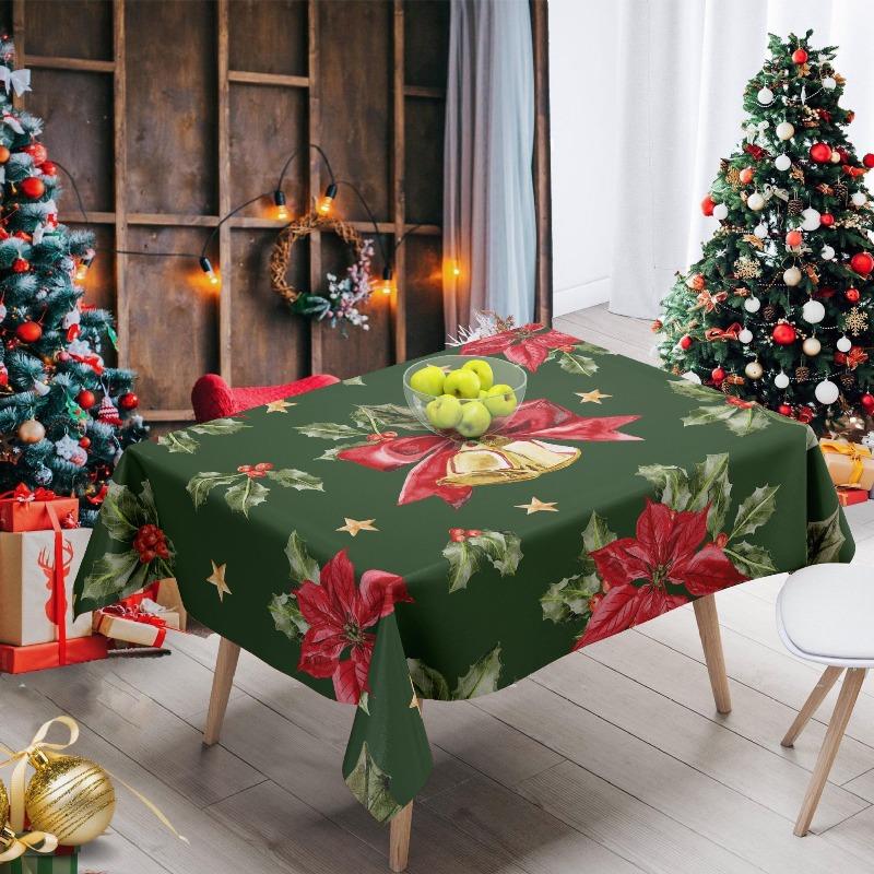 New Christmas Tablecloth Home Restaurant Festive Atmosphere Decoration Rectangular Dining Table Cloth Dustproof Christmas Print