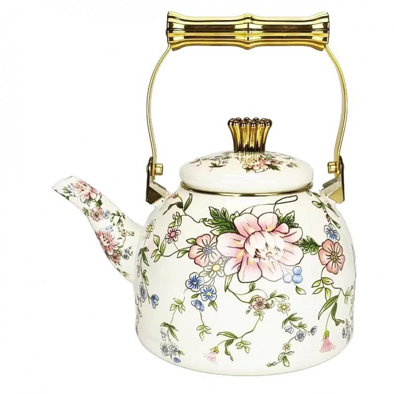 Vintage Emaille-Kessel Blumendekor 1,5L 2,5L 4,5L Eisenwasserkocher für Zuhause Küche Camping