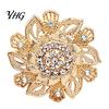 Luxury Coat Brooch Retro Rhinstone Flower for Women, Golden Plated Alloy Floral Vintage Lapel Pin, Clothing Jewelry Accessories Wedding Party