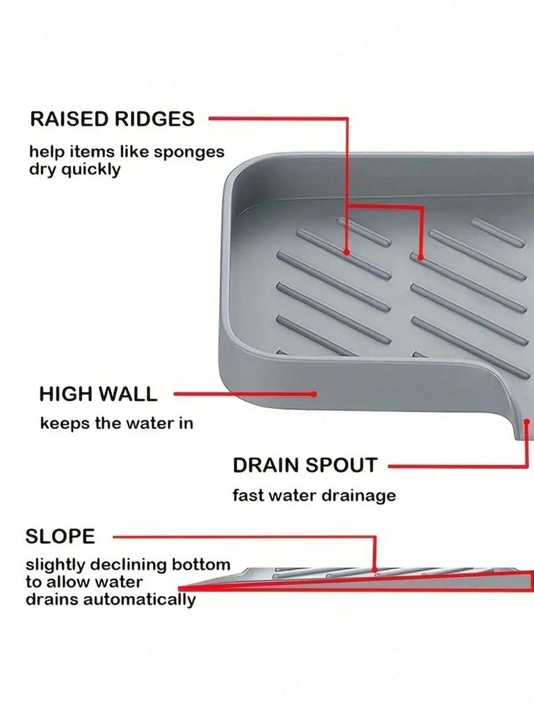 1pc Soap Dish With Drainage - Anti-Splash, Non-Slip Countertop Mat For Kitchen & Bathroom Sinks,Non-Slip Kitchen Mats For Sink Side