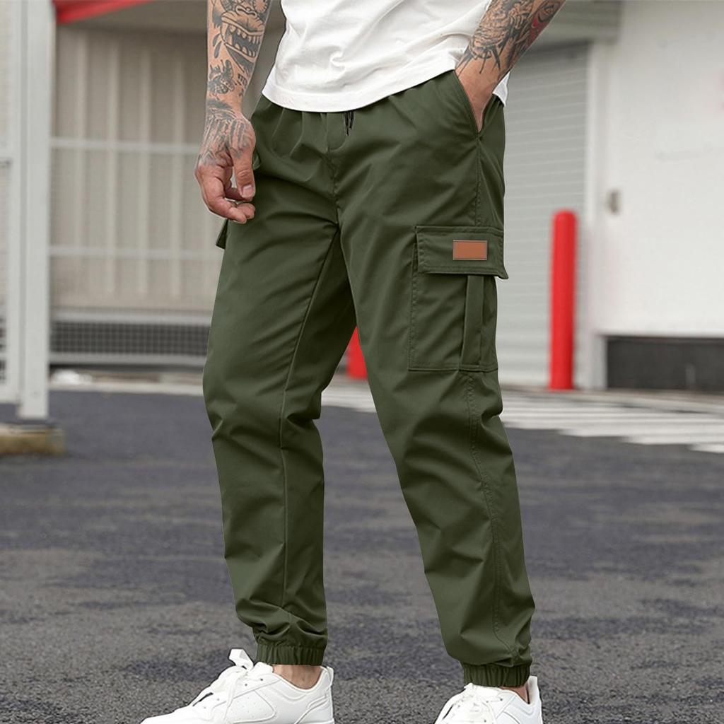 Men's Workwear Trousers, Elastic Waist Lace-up, Multi-pocket Breathable Casual Workwear Trousers