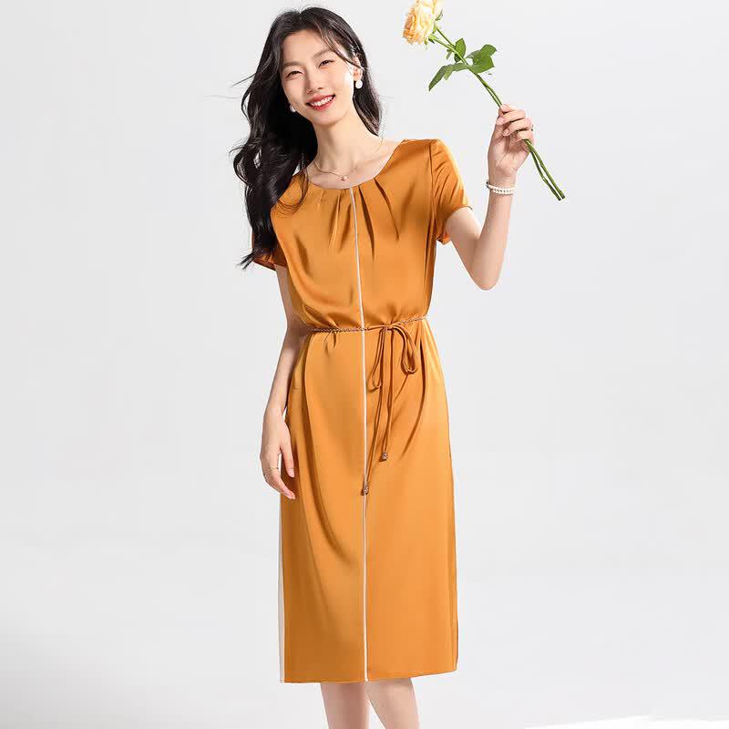 Sanpowa Elegant Casual Summer Round Neck Midi Dress 2XL