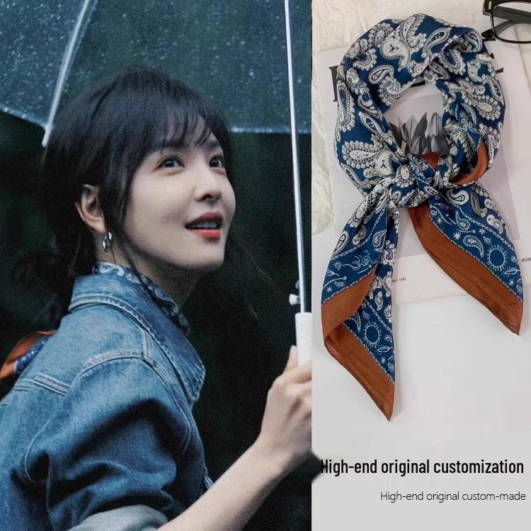 Zhang Ruonan Silk Scarf: Women's 2025 Spring/Summer Retro Neck Tie Accessory - High-End Small Square Neckerchief