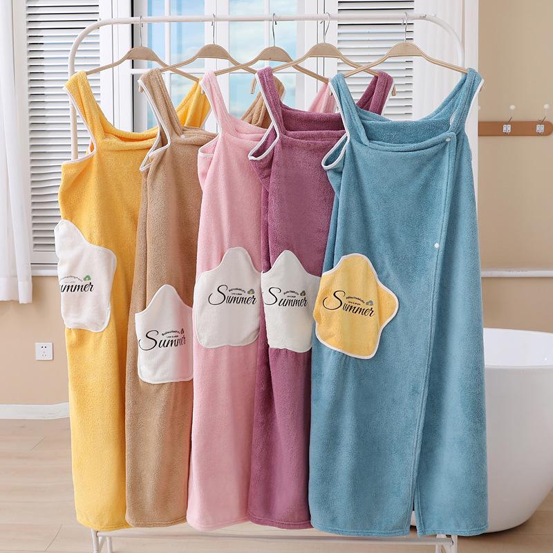 Soft Absorbent Star Coral Fleece Wearable Bath Skirt Bathrobe