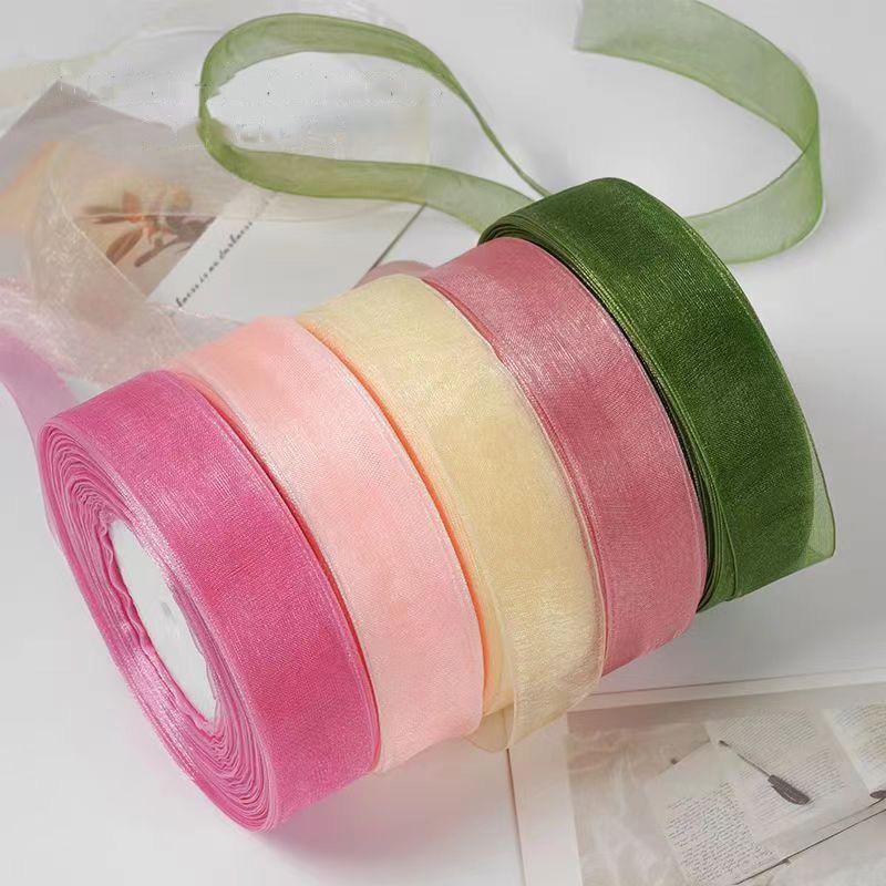 50yards Floral Bouquet Decorative 2.5cm Tulle Ribbon Binding for Gift Wrapping DIY Bow Ties Braided Hair Ribbon