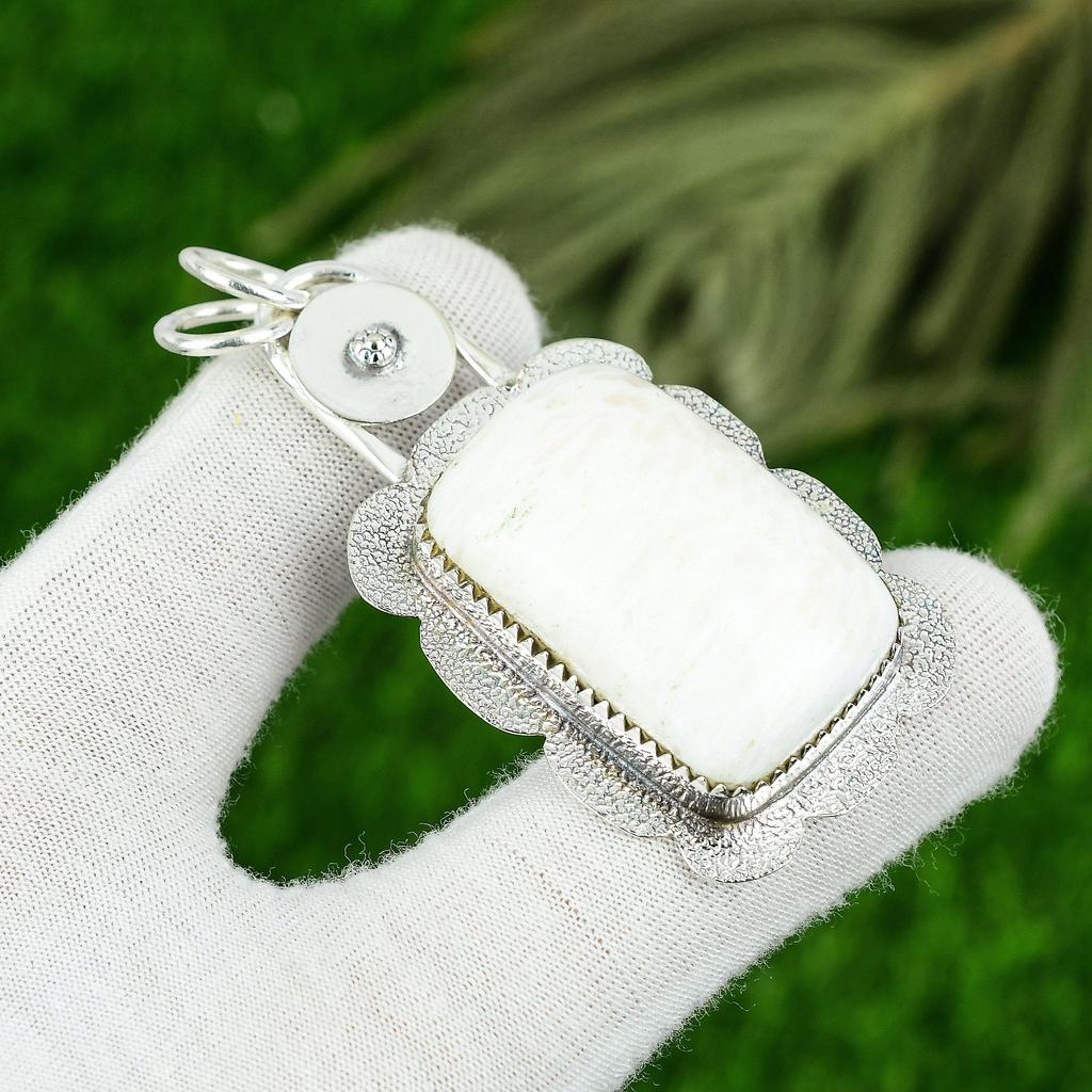 925 Sterling Silver Natural Scolecite Handmade Bezel Unique Wife Pendant Jewelry
