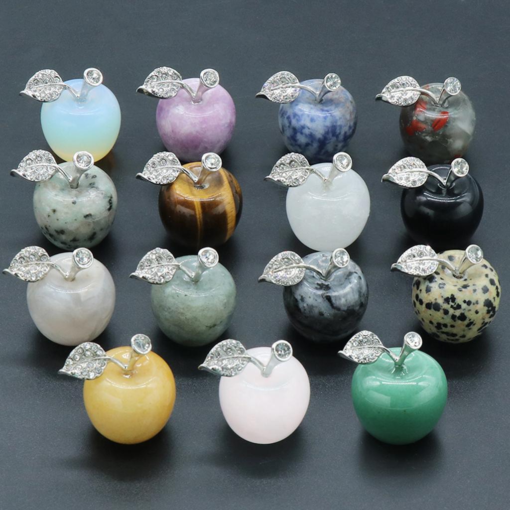 1Pcs Lot Apple Statue Healing Crystal Home Decoration Gemstone Rose Quartz Amethyst Natural Stone Carved Figurine Gem Room Ornament Christmas Gift