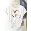European Sizes Women's Casual Short Sleeve T-Shirt - Double Heart Print Retro Style, Soft Stretch Fabric, Round Neck, Machine Washable