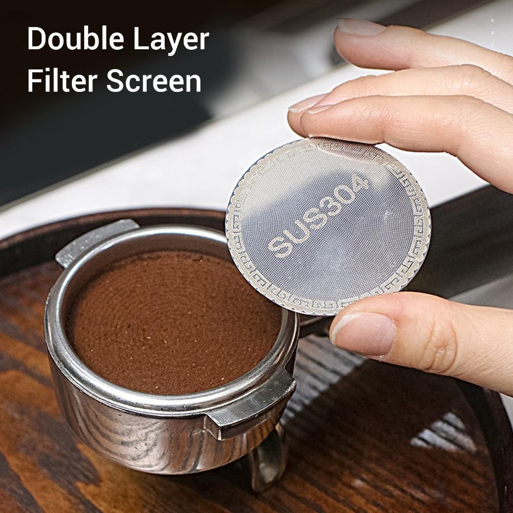 

2PCS Set Double Layer Puck Screen Reusable Espresso Filter Portafilter Screen Coffee Brewing 53.5mm