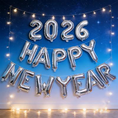 HAPPY NEW YEAR 2026 Ballon 16 Zoll Folienbuchstabe Frohes Neues Jahr Ballons NYE Banner Hintergrunddekoration für Silvesterpartyzubehör