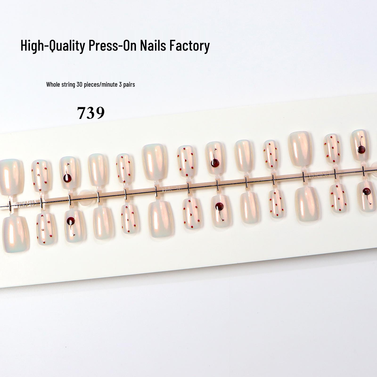 Полупрозрачные накладные ногти «Кошачий глаз» - Маникюр «Вишневый молочный чай» Mixed (Medium, Small, Extra Small)