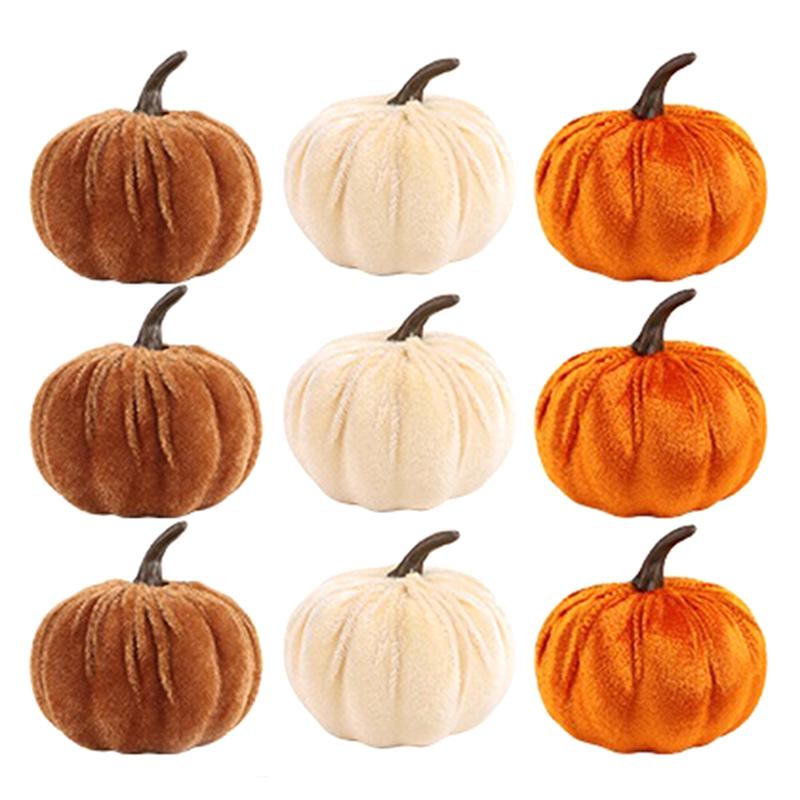 

M-Modern-Artificial Pumpkins Decor,3 Colors Faux Flocked For Party Wedding Halloween Thanksgiving Table Decoration