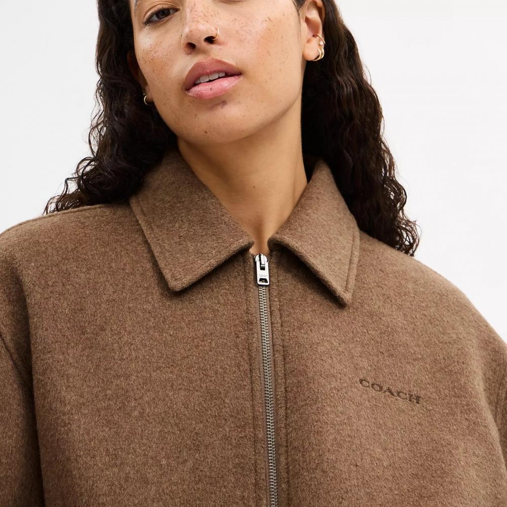 Coach Zip Front Wool Jacket Teddy Bear