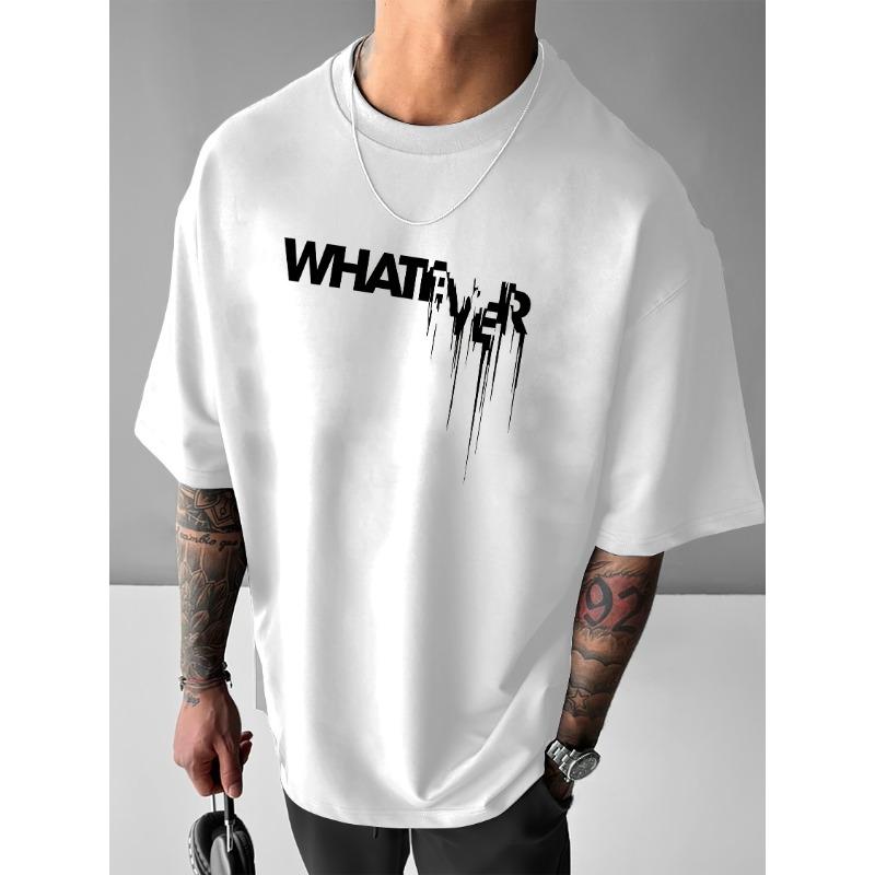 

Мужская летняя футболка из 100% чистого хлопка свободного кроя с принтом буквенного узора WHATEVER, повседневная и удобная, с круглым вырезом и короткими рукавами XL