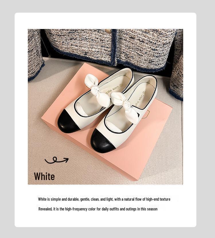 Cowhide 2025 Spring Bow Ballet Flats: Women's Genuine Leather Round Toe Mary Janes