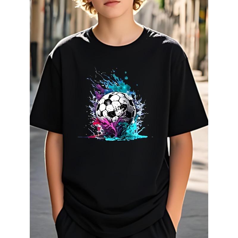 Boys Soccer Graphic Short Sleeve Casual Sports Summer T-Shirt