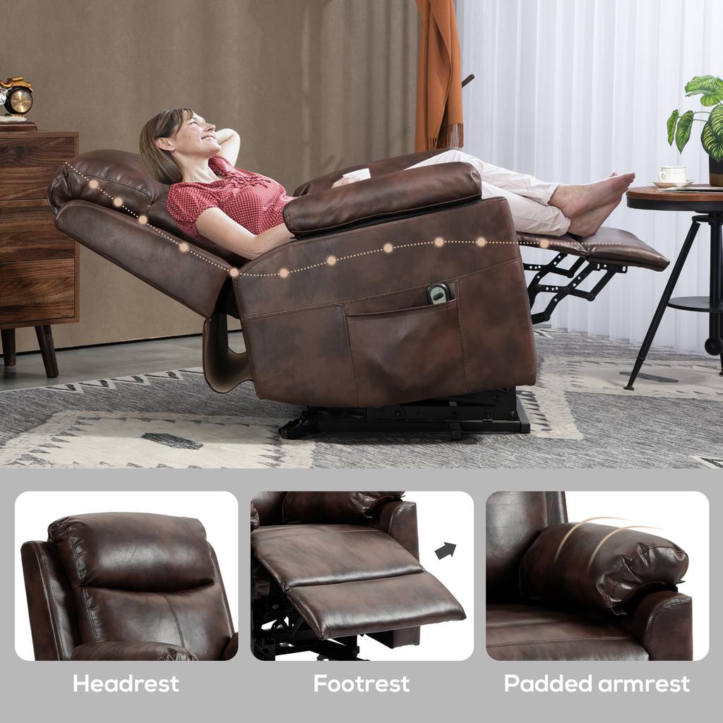 Faux Leather 70 Degrees Electric Riser Recliner Chair, Dark Brown