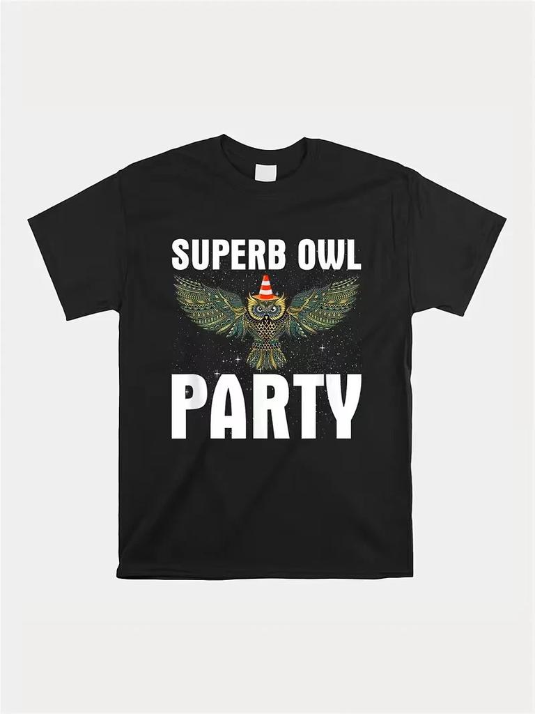 Men's SUPERB OWL PARTY Graphic Cotton T-Shirt - Retro Street Hipster Loose Fit P