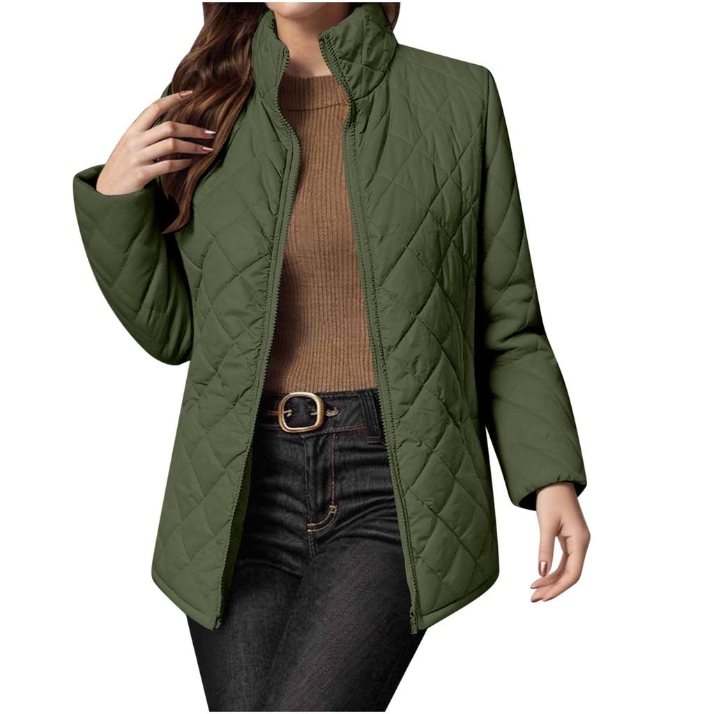 Women's Fashion Solid-Colour Zipped Long-Sleeved Loose-Fit Cotton Coat With Pockets