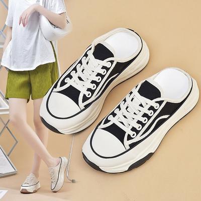 Jarná nová kórejská taška Head Half Slippers Ženy Ins Študentské Street Shot Plátené Topánky Dámske Platforma Sandále Ženy