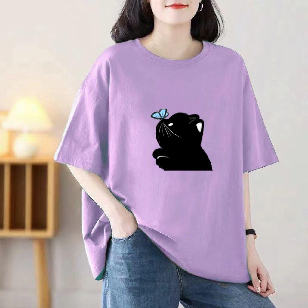 2024 New Women Cartoon Cute Tshirts Cotton Short Sleeve Print Tees O-Neck Kawaii Tops Casual