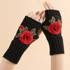Half Finger Winter Wool Gloves Vintage Crochet Flower Mittens Embroidery Knitted Gloves  Outdoor