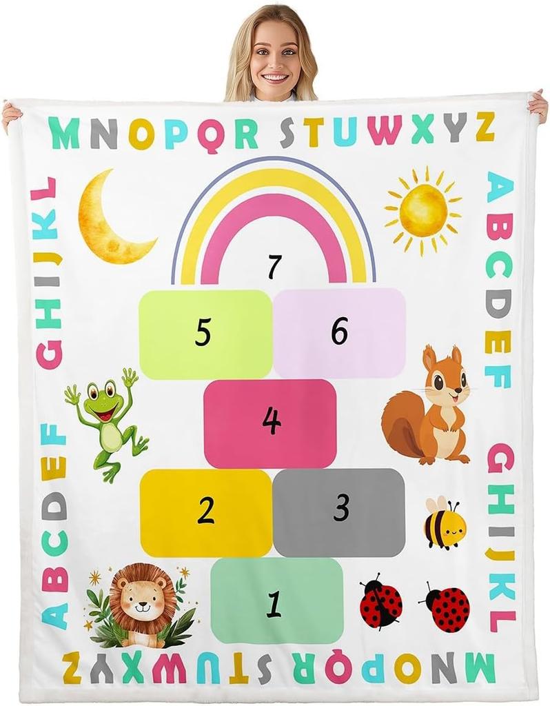 Counting Numbers Educational Blanket Soft Sherpa Throw Learning Tool for Kids Math Practice Bedroom Nursery Decor