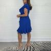 Women's Summer V-Neck Mini Dress Ruffle Cap Sleeve Short Wrap Dress Casual Beach Vacation