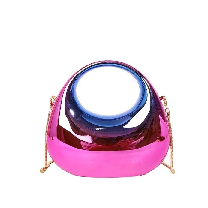 New Mini Gold Evening Handbag PVC Metallic Luster Half-moon Party Women's Bag Small and Versatile Round Handle Messenger Bag
