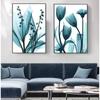 Nordisch Canvas Schilderij Bloemen Poster Blauw Bloemen Wandkunst Print voor Vintage Woonkamer Decoratieve Wandafbeeldingen