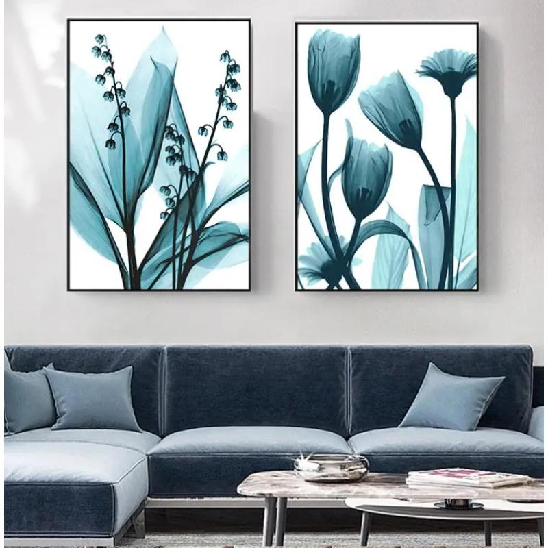 Nordisch Canvas Schilderij Bloemen Poster Blauw Bloemen Wandkunst Print voor Vintage Woonkamer Decoratieve Wandafbeeldingen