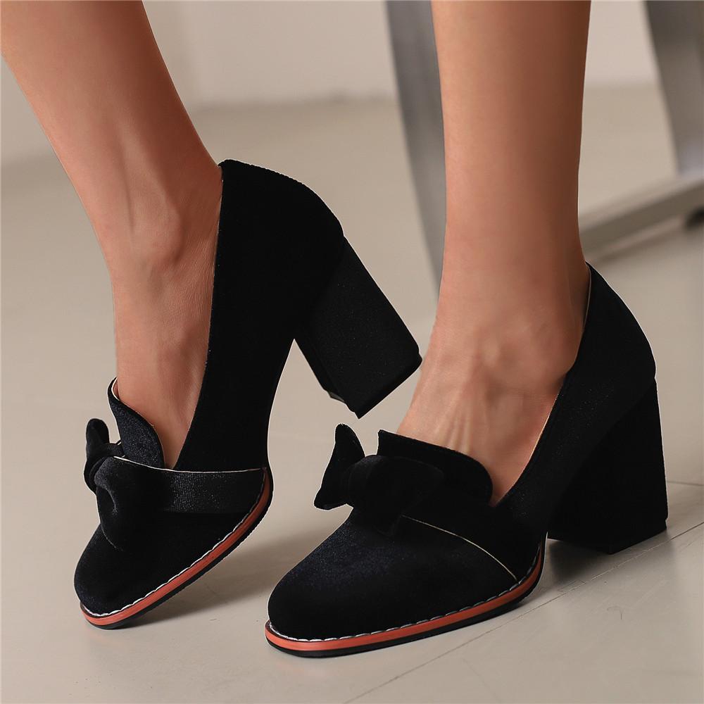Fashion Fashion High Heels Women Pumps Shoes Spring Elegant Flock Red Green Black Heeled Bow Party Wedding Shoes Female Large Size 33-48