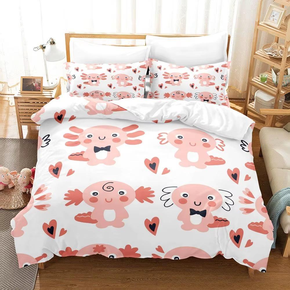Kawaii Zvířecí Axolotl Povlečení Přikrývka na Postel Dospělý Dětský Dekor Ložnice Sada Přikrývka Polštářový Povlak Sada Jednolůžko Dvojlůžko Plná Queen King Size