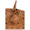 MCM Visetos Cognac Leather Barrel Shoulder Bag with Gold Hardware for Daily Use