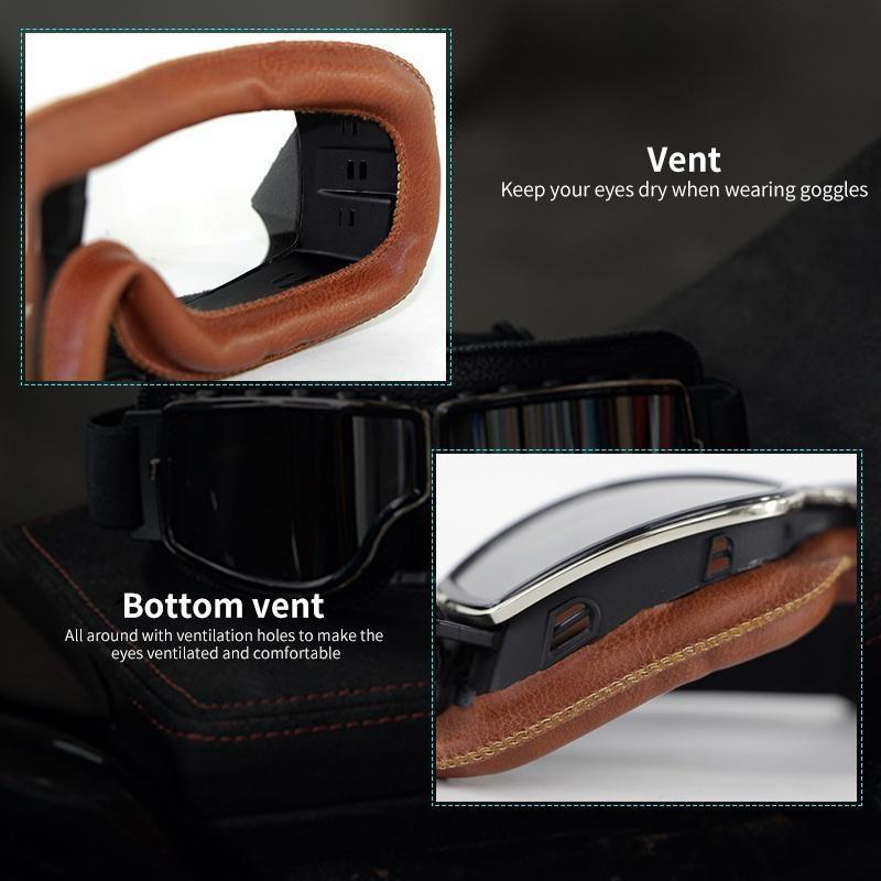 Vintage Pilot Motorcycle Goggles Leather Cruiser Scooter Sunglasses Lens Protective Gears For Retro Open Face Helmet