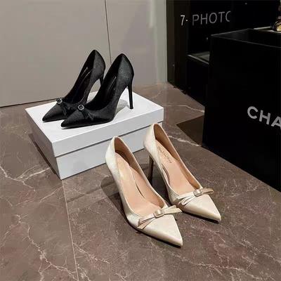 Fashion 2024Spring and Autumn Women's Shoes Sexy Pointed Toe Women's High Heels Simple and Elegant Wedding Bridal Shoes 6.5CM High Heels