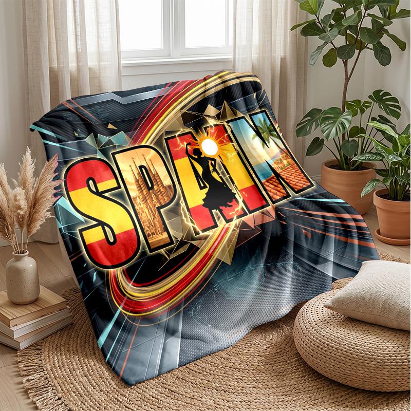 Spain Football Printed Flannel Blanket Skin Friendly Warm Decorative Throw for Indoor Couch Bed Daily Use