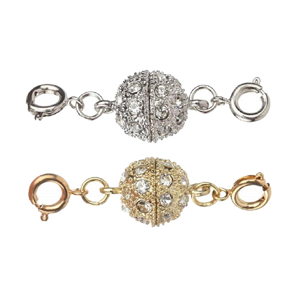 2 Sets Magnetic Lobster Clasps Kit, Rhinestone Ball Clasps, Perfect for Jewelry Necklace