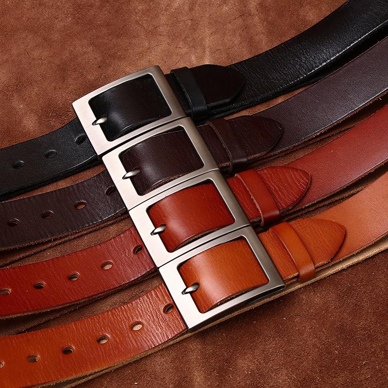 Retro Fashion Guochao Versatile Denim Casual Belt Men'S Genuine Leather Pin Buckle First Layer Cowhide Men'S Belt Men'S