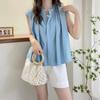 Women Sleeveless Cotton Shirt Stand Collar Single Breasted Loose Tank Blouse Elegant Casual Summer Vest Top