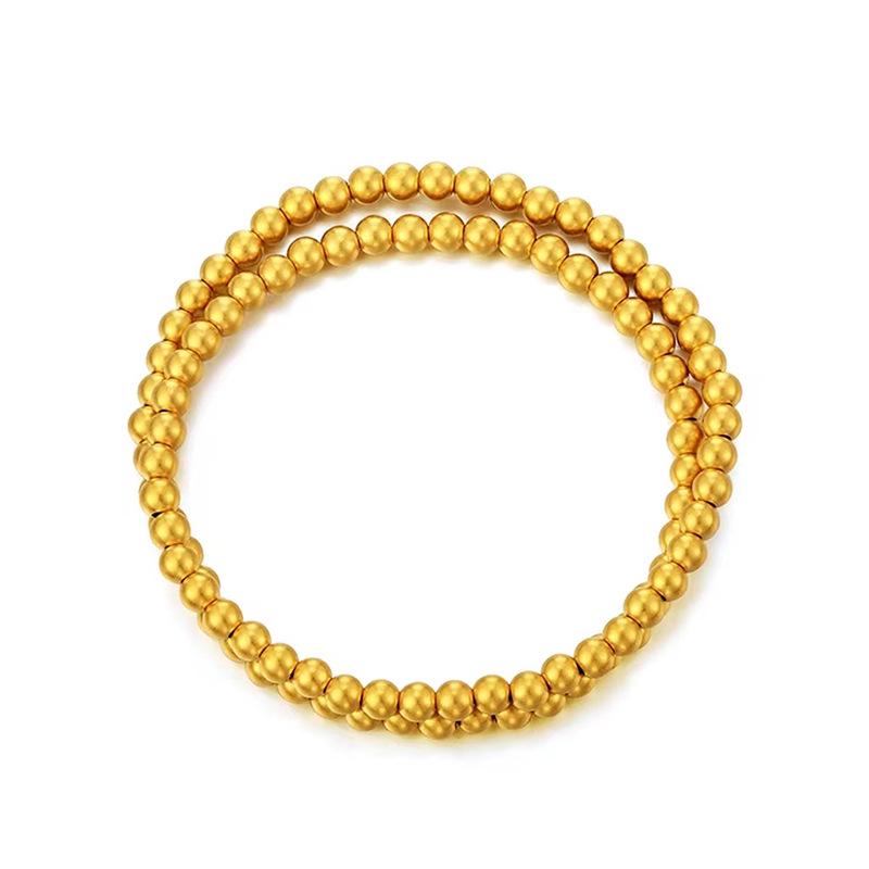 

5mm Ancient Gold Sand Beaded Double Layer Elastic Bracelet - Retro Lucky Charm Jewelry for Women Elastic Cord, Approx. 85 Beads