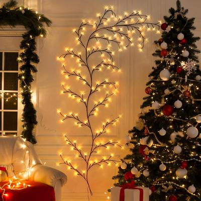 1,9m/5,9Ft Verzauberte Weidenranken Lichterketten, 96 LEDs Künstliche Pflanzen Baumzweige mit Weihnachtsdekorationen für Innenbereich Heimdeko, Raumdekoration